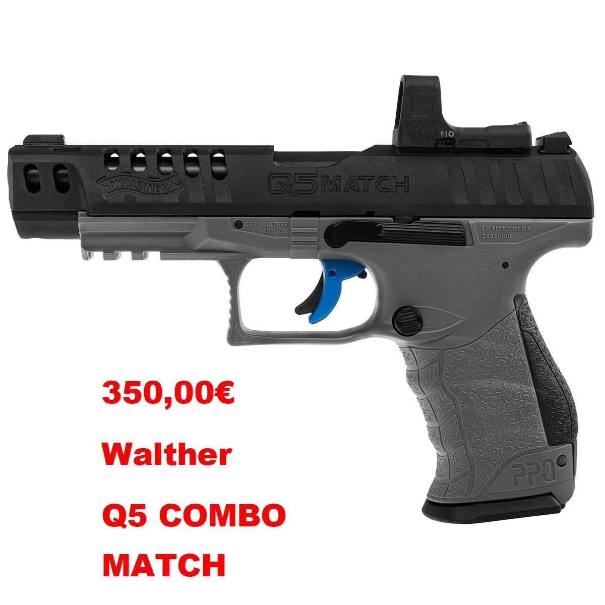 Pistola Pressão de ar CO2 WALTHER PPQ M2+WALTHER Q5 MATCH chumbo 4.5mm