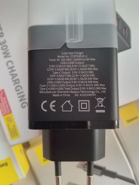 Зарядний блок Baseus 30w(юсб+юсб+тайпс)
