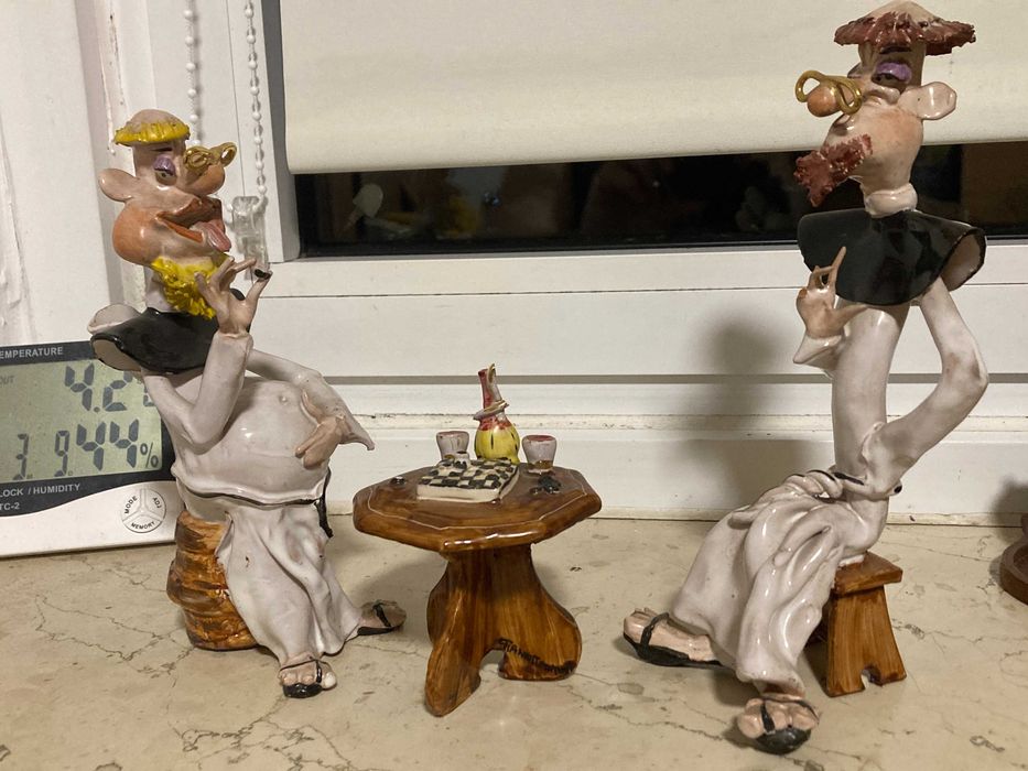 Два Монаха шашиста Шахматы Фигурки Статуэтки Керамика Иезуит Монах