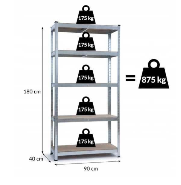 NOWY Regał Magazynowy Garażowy Warsztatowy 180x90x40cm DUŻA ILOŚĆ FV