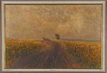obraz olejny, 60x92 cm, pejzaz z furmanka, Jerzy Klat