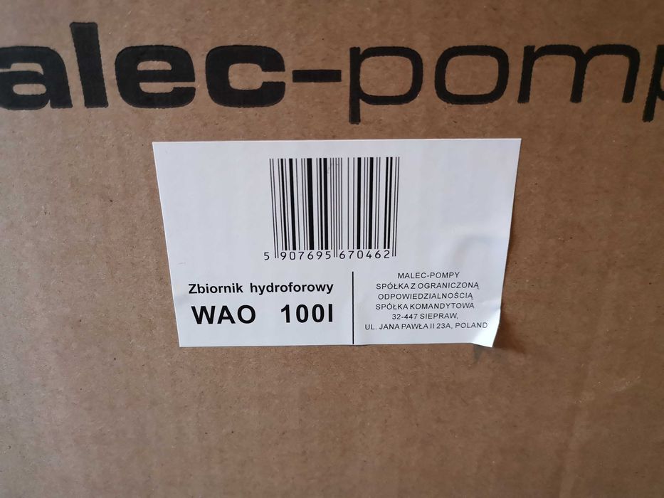 Zbiornik hydroforowy poziomy przeponowy WAO 100l Malec NOWY GWARANCJA!