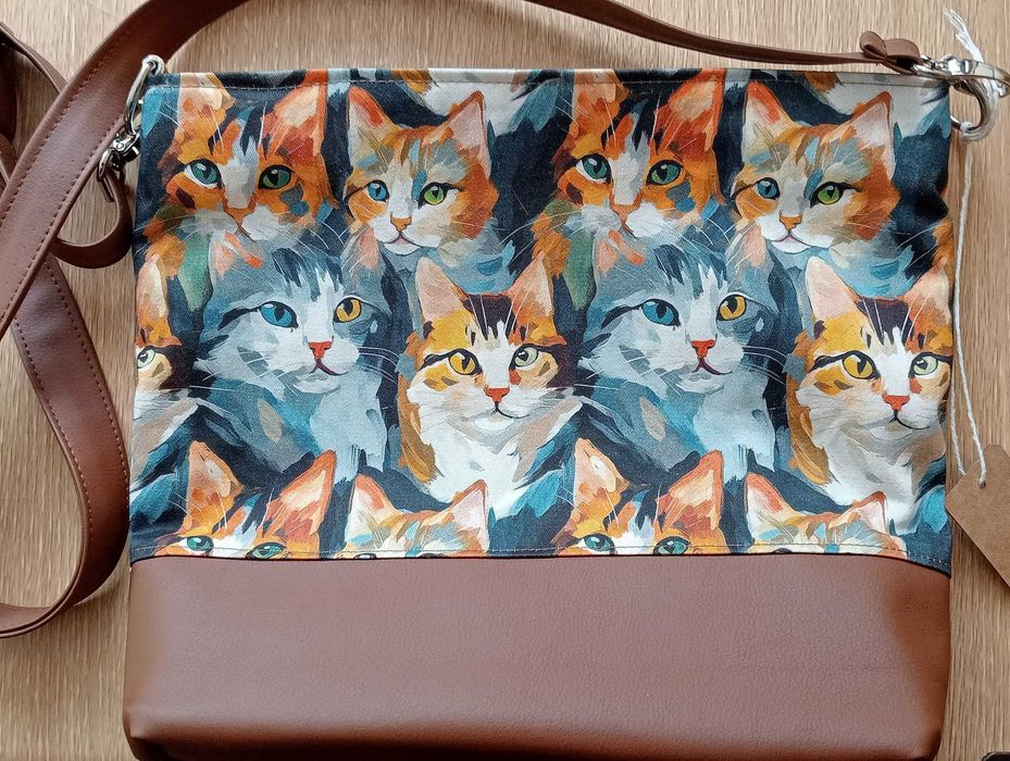 Pastelowe koty unikatowa torebka listonoszka vintage boho