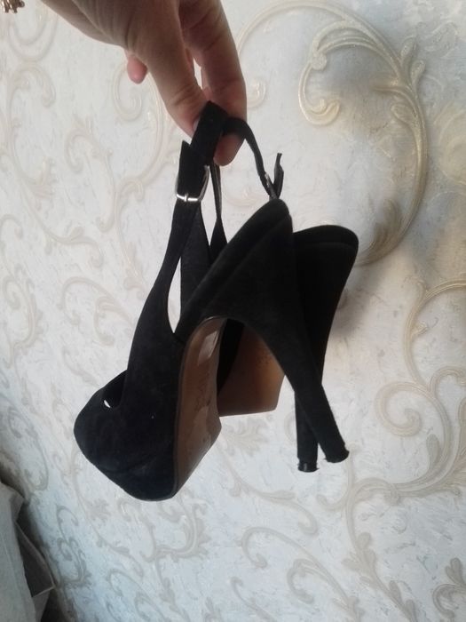 Туфли босоножки ,замш черные  люкс Италия