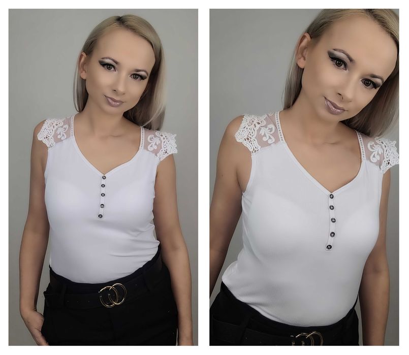 6KOLORÓW Bluzka elastyczna koronka r.Uni Top bambus TU KOLOR NIEBIESKI