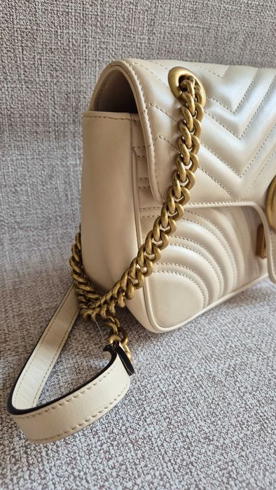 Torebka Gucci Marmont, skóra, skórzana, luksusowa, kremowa, ecru