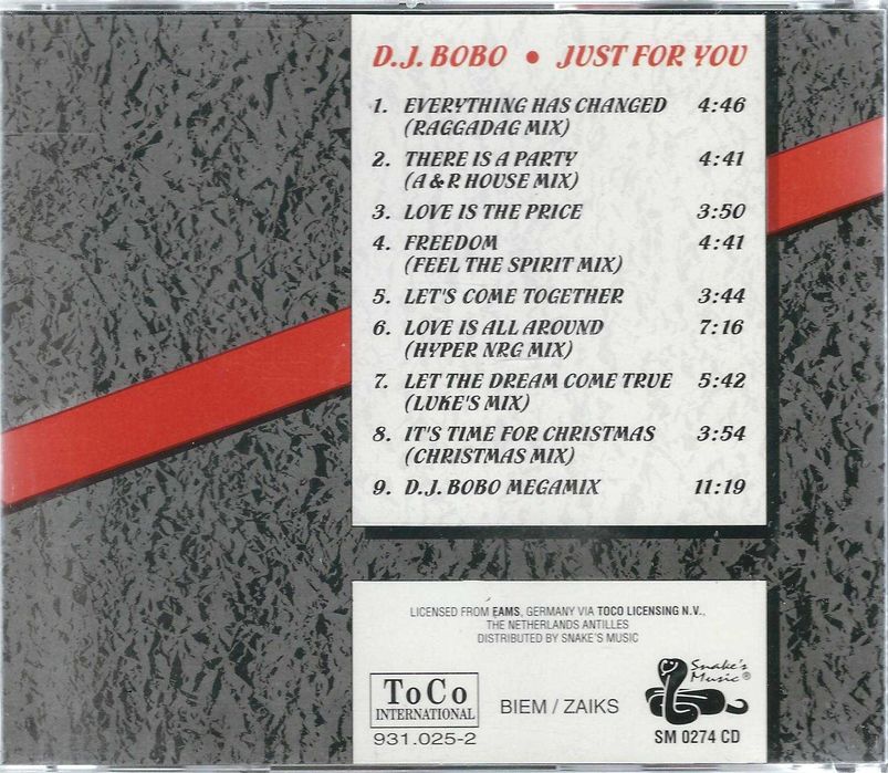 CD D.J. BoBo - Just For You (1995) (Snake's Music)