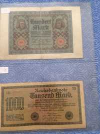 2 Notas RARAS de 100 Mark e 1000 Mark de RBD de 1920 e 1922 em BC