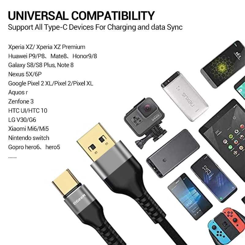 Kable USB - USB typ C , szybkie ładowanie , QC3, 1.8 metra