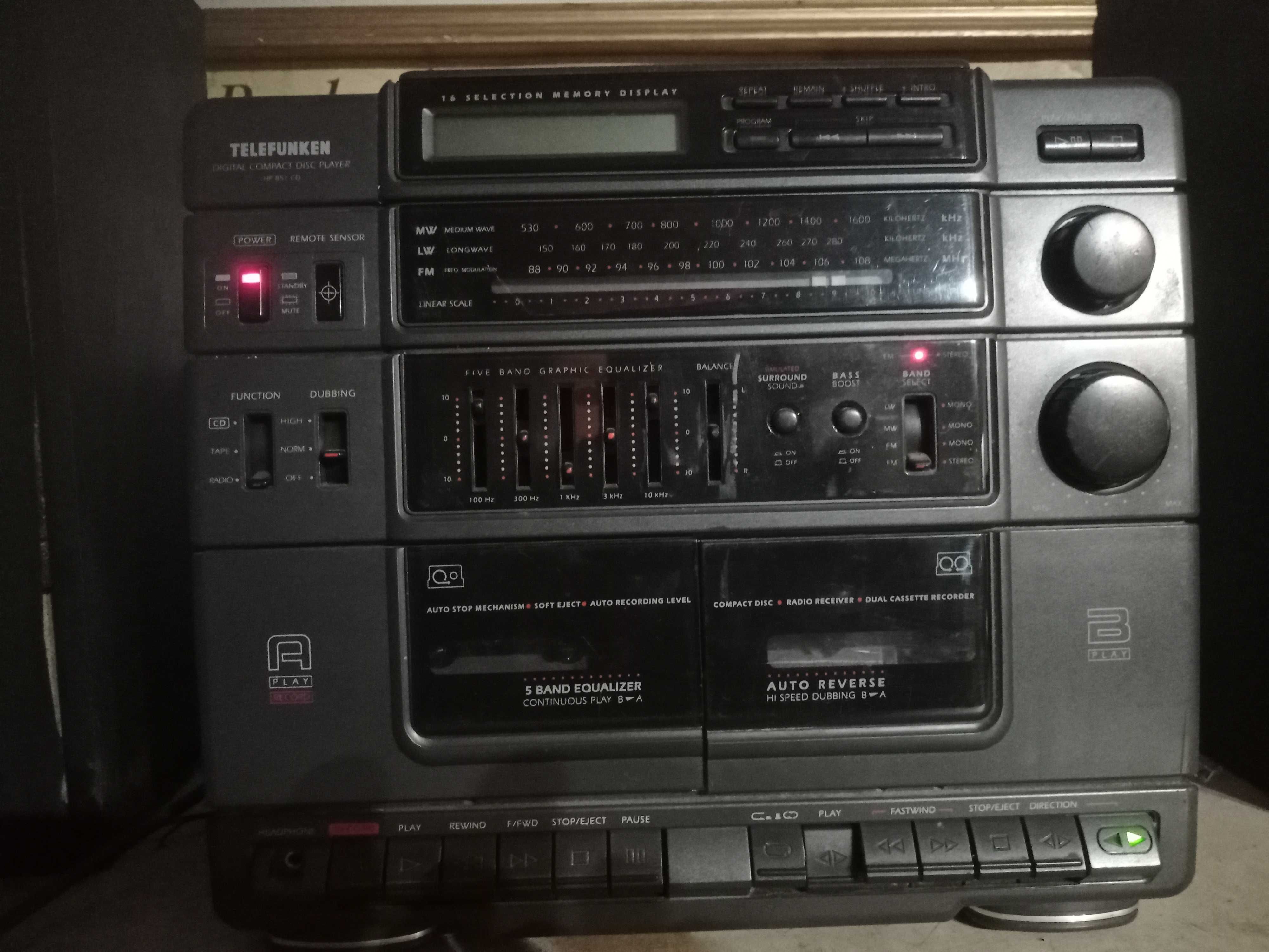 Wieża Telefunken HP 851 CD, radio, magnetofon i cd.