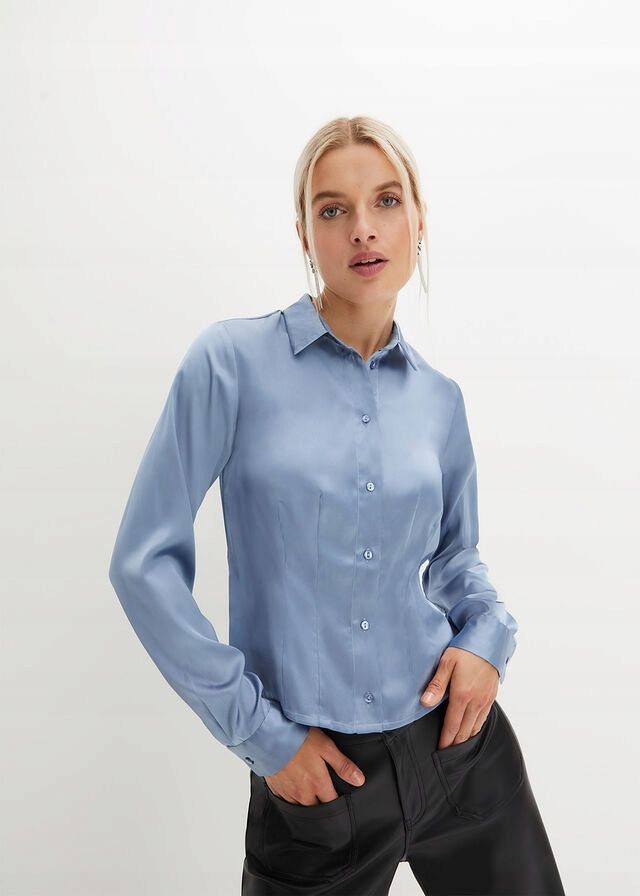 B.P.C bluzka koszulowa niebieska indigo satyna r.40
