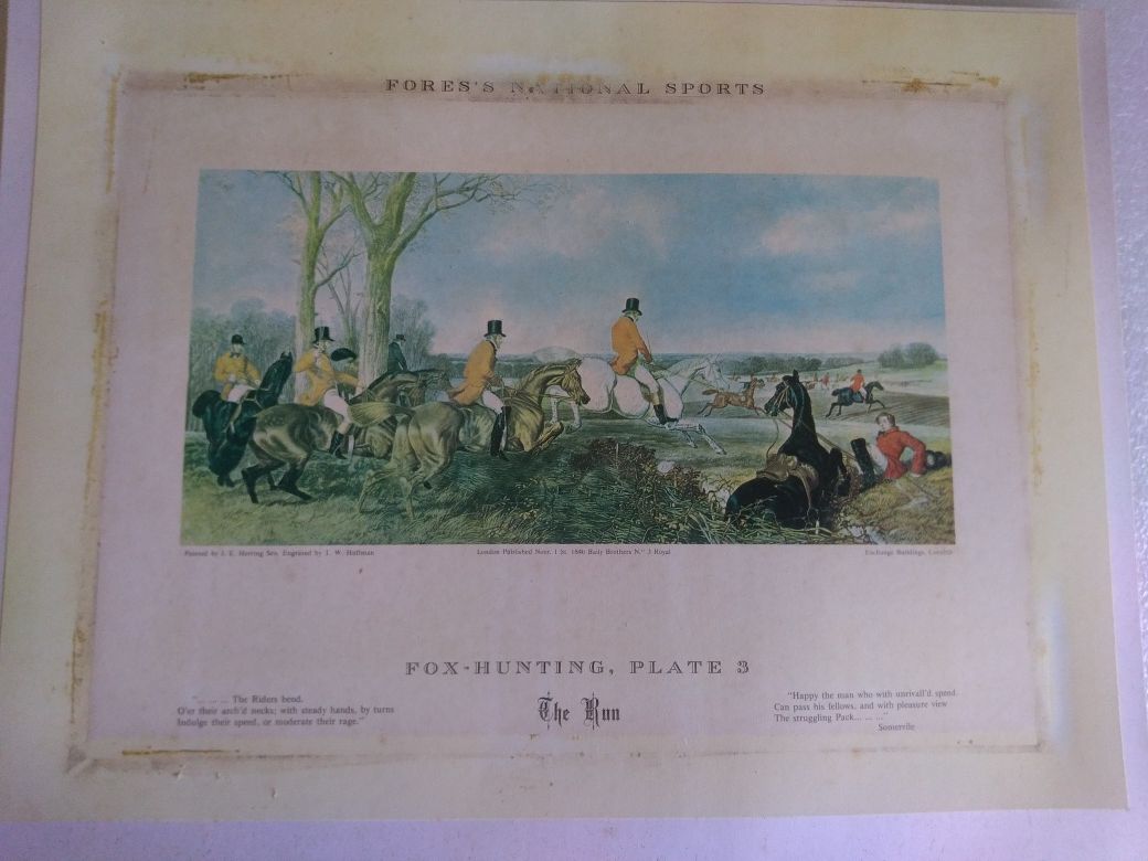 Antiga Gravura Inglesa Fox hunting. Plate 3 - The Run