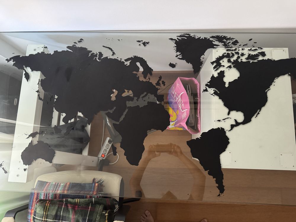 Tampo de Secretária em Vidro Mapa Mundo