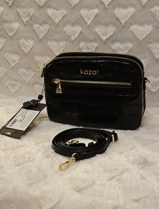 Czarna Piekna Torebka tłoczona w ponadczasowy krokodyli  wzór. Nowa!