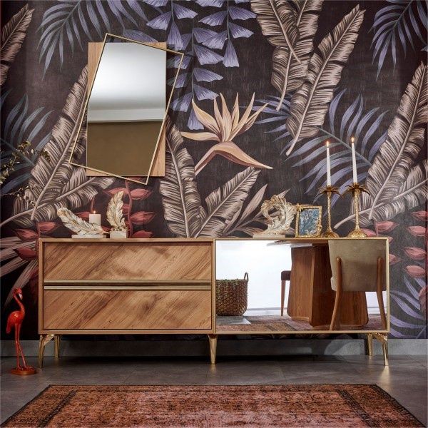 Base TV madeira e dourado, 1,95 comprimento