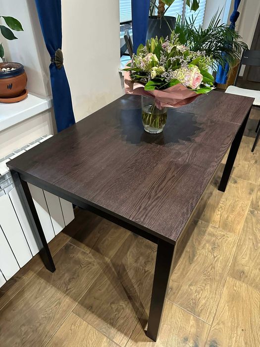 IKEA VANGSTA stół rozkładany, 80/120x70 cm, czarny/ciemnobrązowy