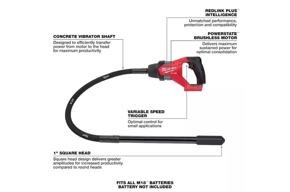 Глубинный аккум. вибратор для бетона 4' Milwaukee 2910-20 M18 FUEL