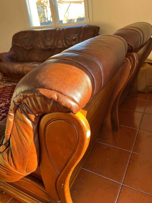 Conjunto de Sofás de Couro de madeira cerejeira