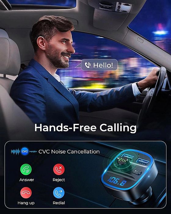 Transmiter FM Bluetooth 2xUSB microSD ładowarka LCD mikrofon, MP3, kar