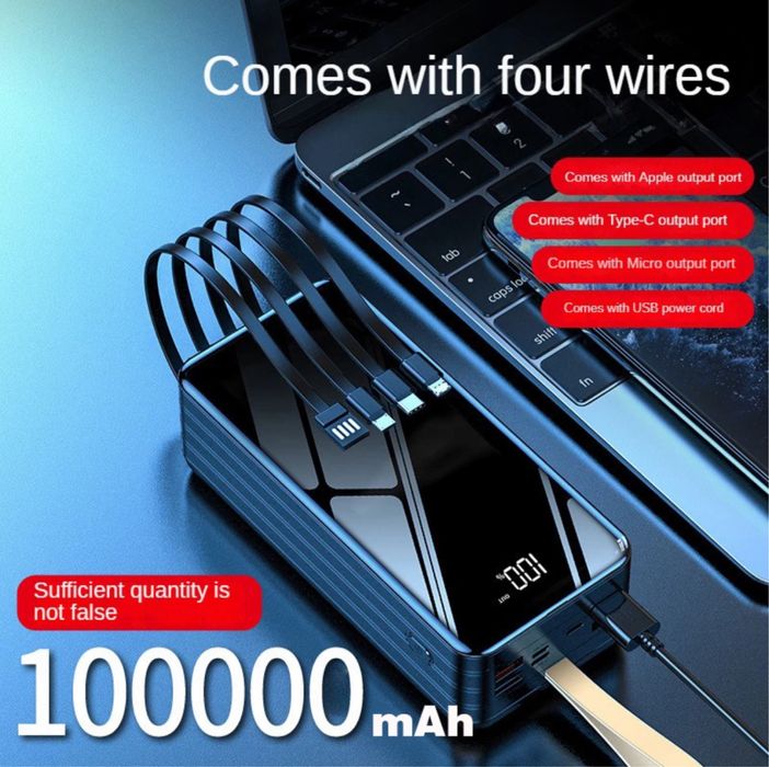 Павербанк Power bank 4 роз'єми I-Battery 100000 mAh 1,2кг