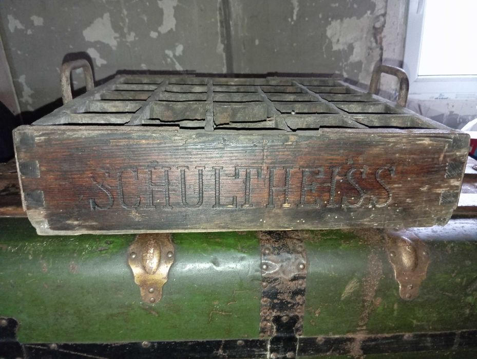 UNIKAT ! Zabytkowa skrzynka na butelki Schultheiss browar Breslau