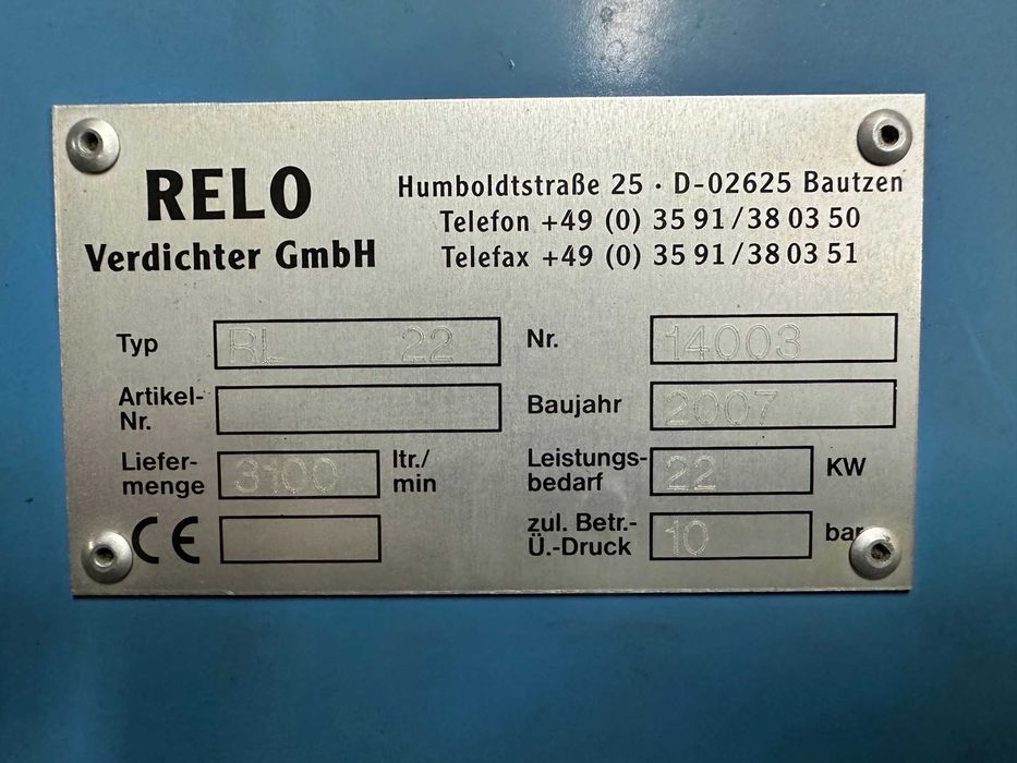 Kompresor śrubowy sprężarka RELO RL22
