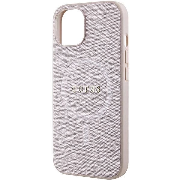 Etui Guess Saffiano MagSafe do iPhone 15 Plus - różowe