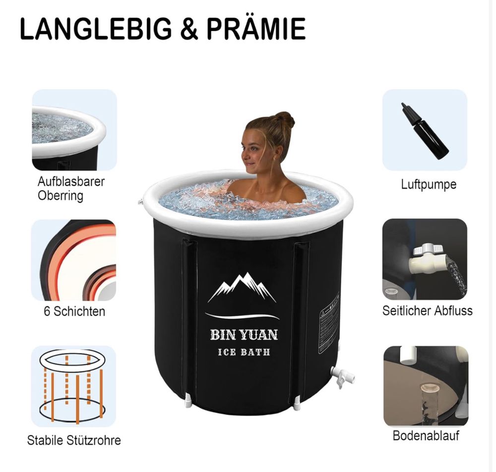 Nowa BIN YUAN balia, wanna na lód, składana, sauna, 75 cm, pokrywa!