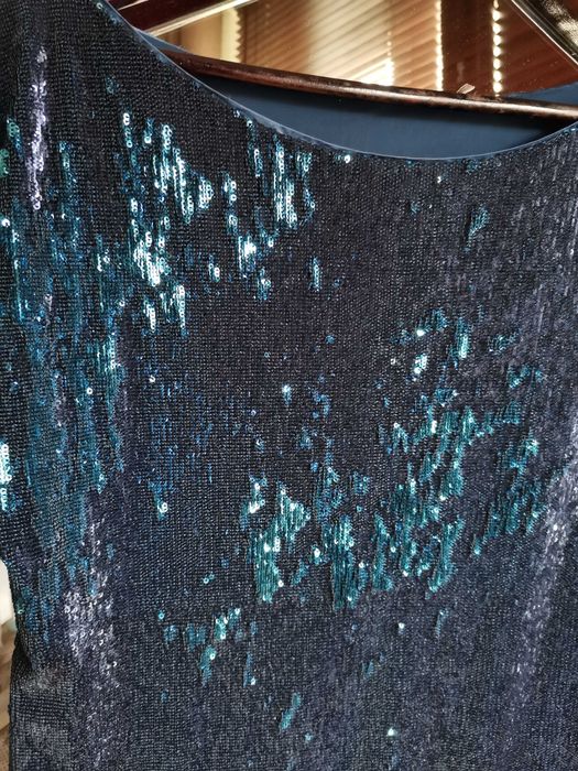 Sukienka cekinowa Stefanel XS/S granat/turkus, sylwestrowa mini