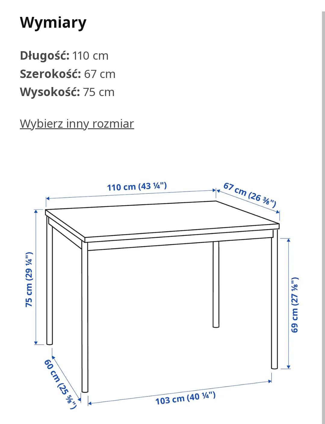 Stół Ikea na stalowej ramie 110 na 67 na 75