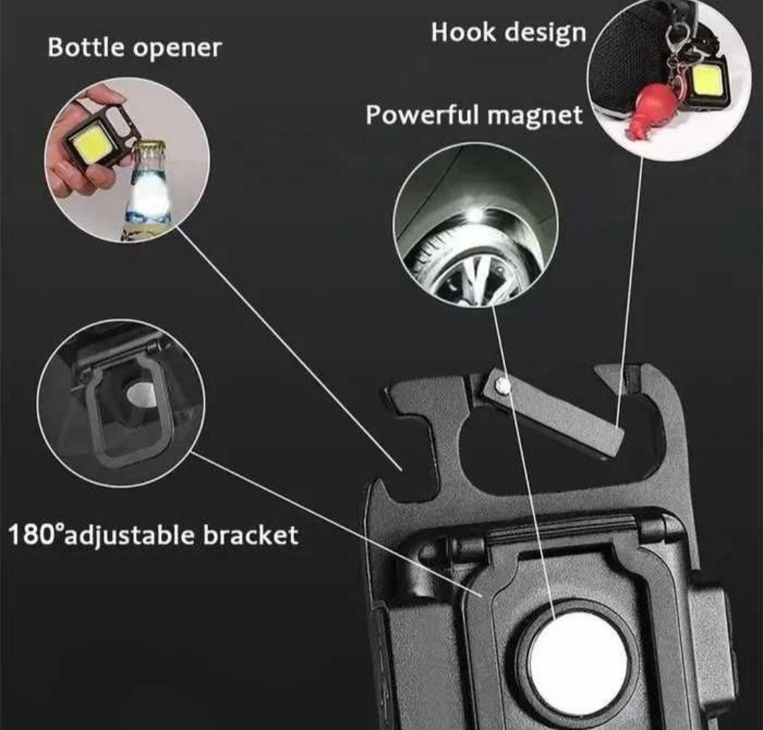 Фонарик брелок аккумуляторный LED COB 
c карабином и магнитом 500 mAh