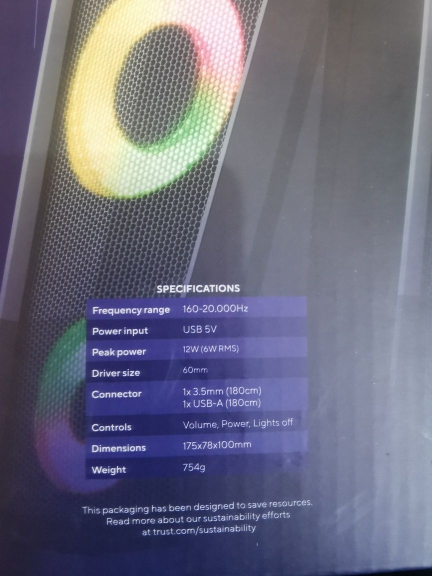Głośniki Trust GXT 606 RGB JAVV Czarny nowe na gwarancji z euro AGD