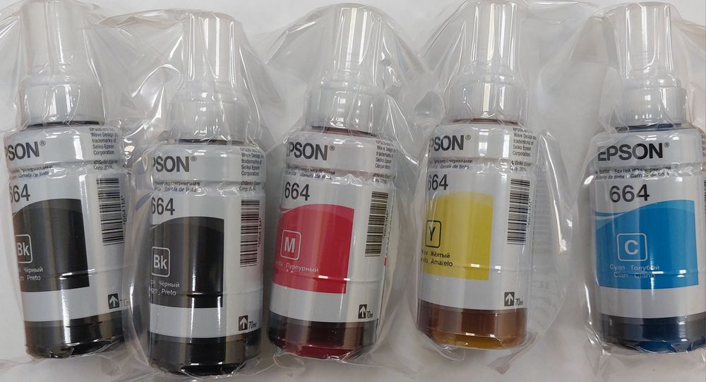 Оригінальні чорнила Epson 664 з додатковим чорним.