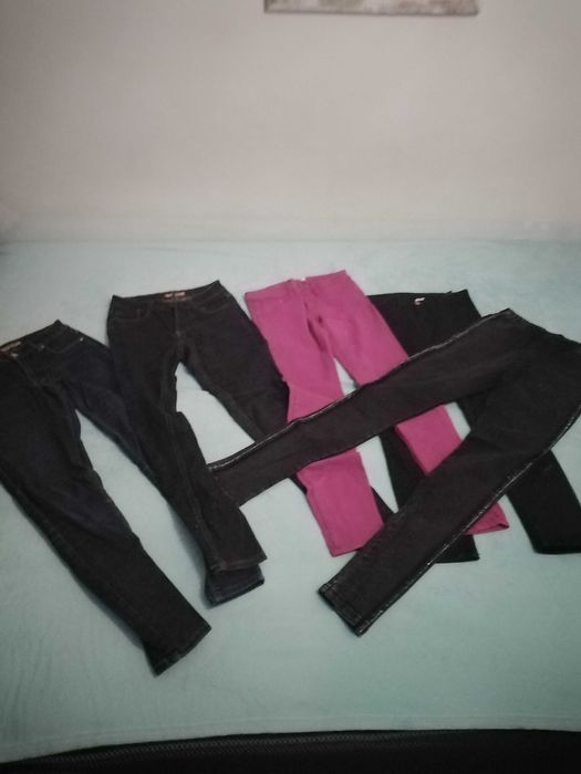 5x jeansowe spodnie jeansy rurki XS S 34 36