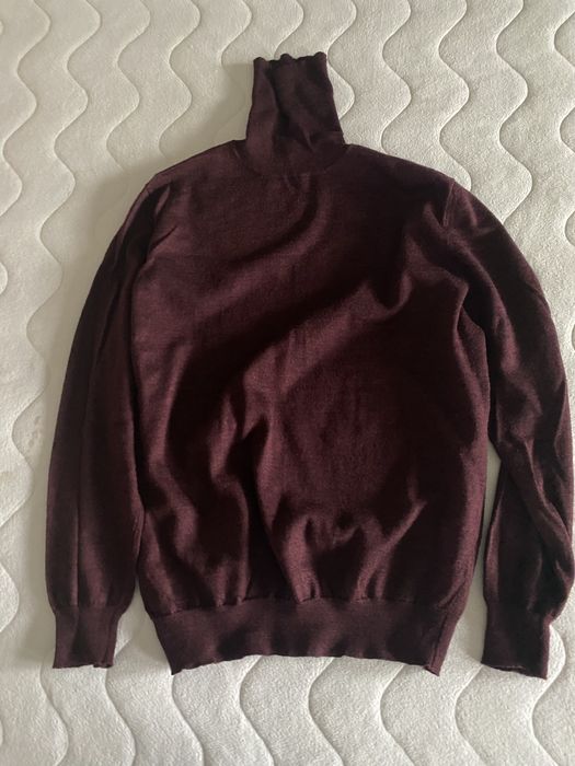 Męski gładki sweter golf z wełną merino