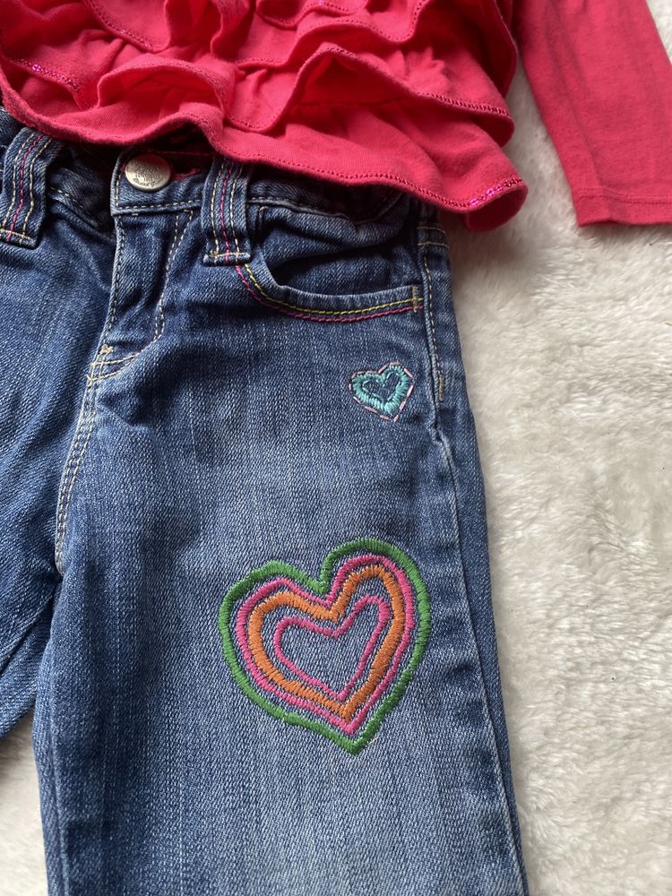 2 x spodnie dzwony i bluzka z różowa falbankami rozmiar 92 cm Baby Gap