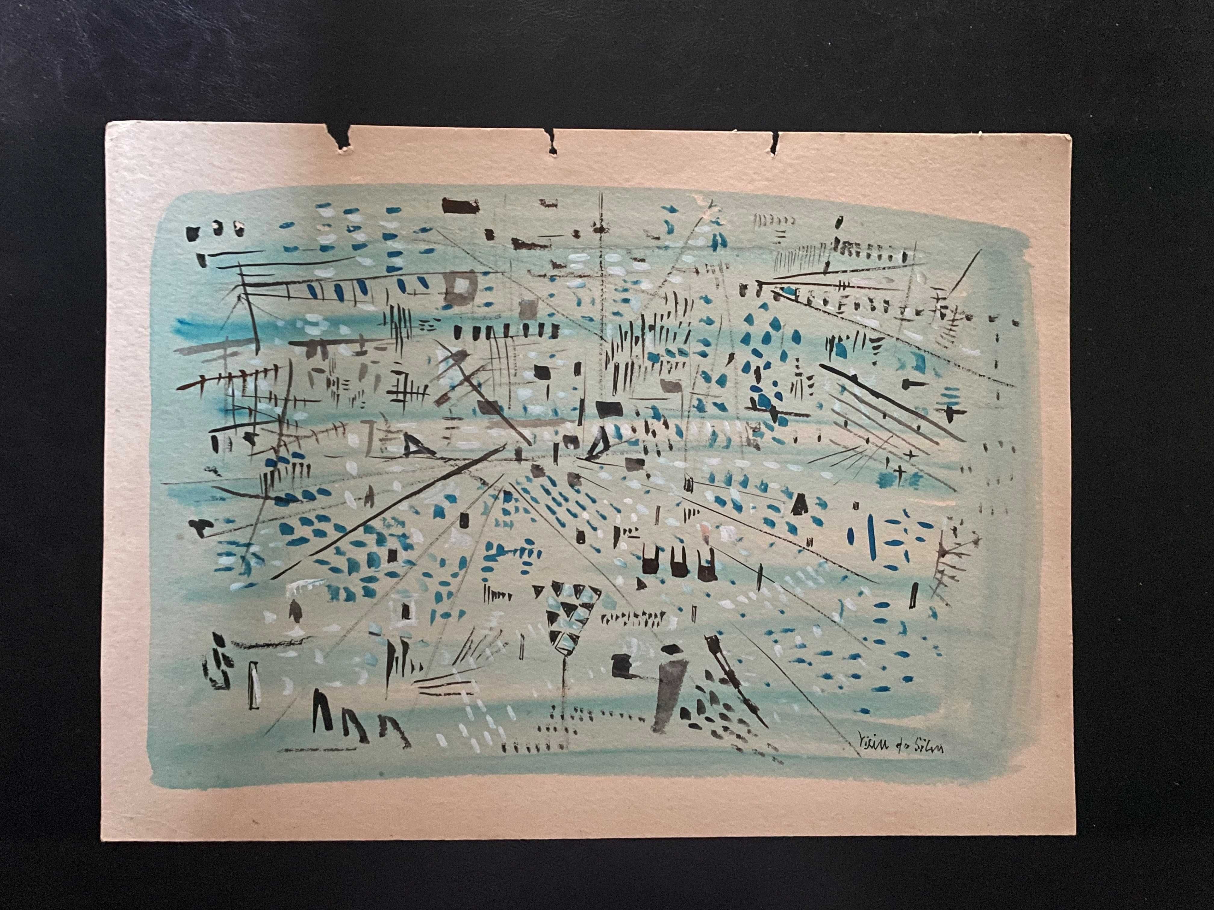 Pintura sobre papel (estudo original) assinado "Vieira da Silva"