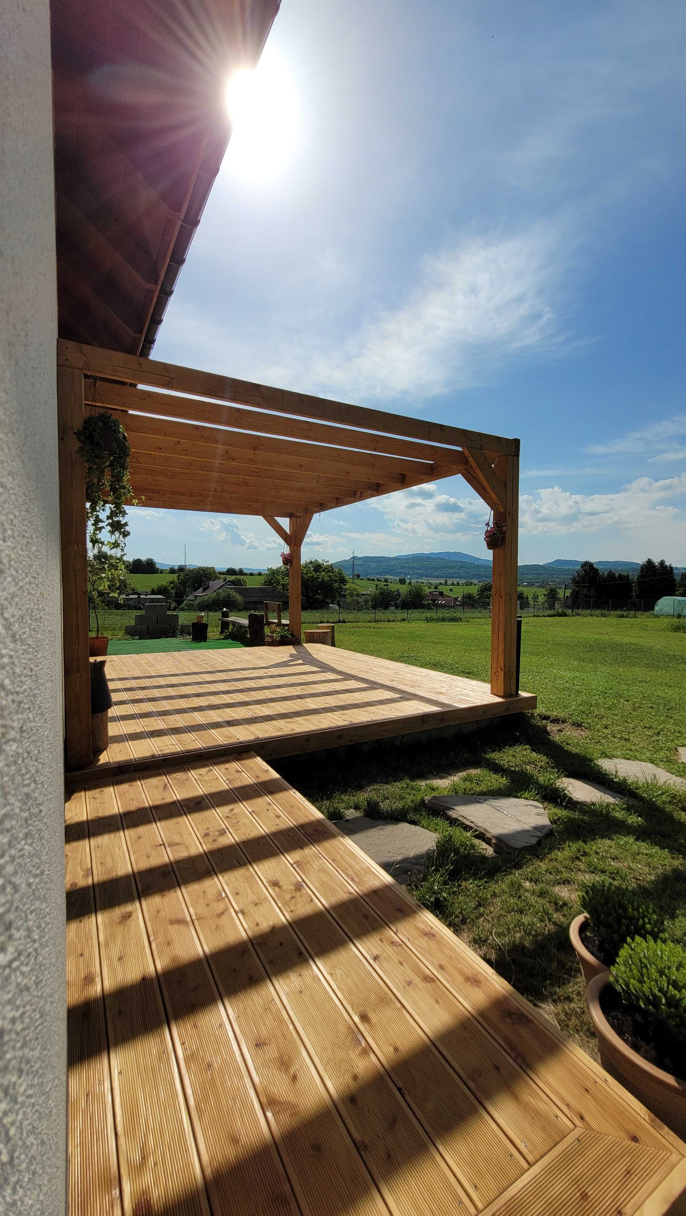 Konstrukcje drewniane, stylowe pergole, solidne zadaszenia, tarasy