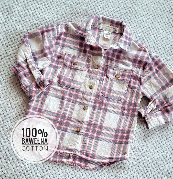 Kremowa bawełniana koszula dla dziewczynki w krate rozm. 116