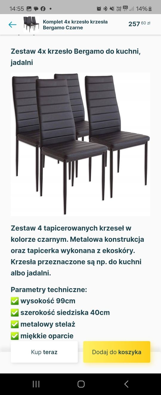 Krzesla 4 sztuki czarne z ekoskóry NOWE