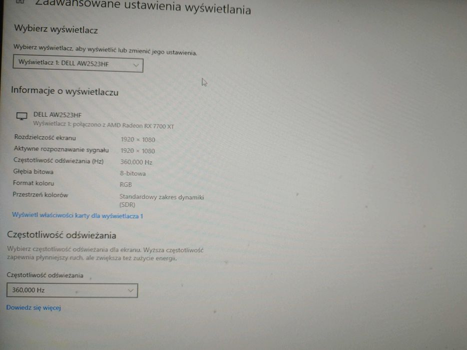 Monitor gamingowy Dell Alienware AW2521H 360Hz