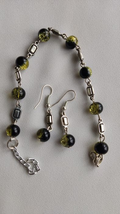 Bransoletka zielono czarna + kolczyki