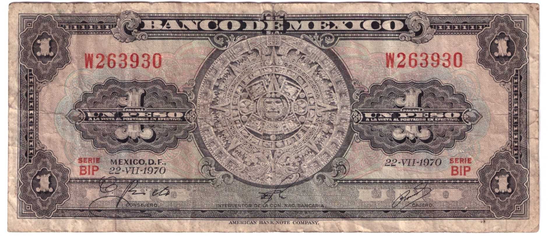 Meksyk, banknot 1 peso 1970 - st. 4/5