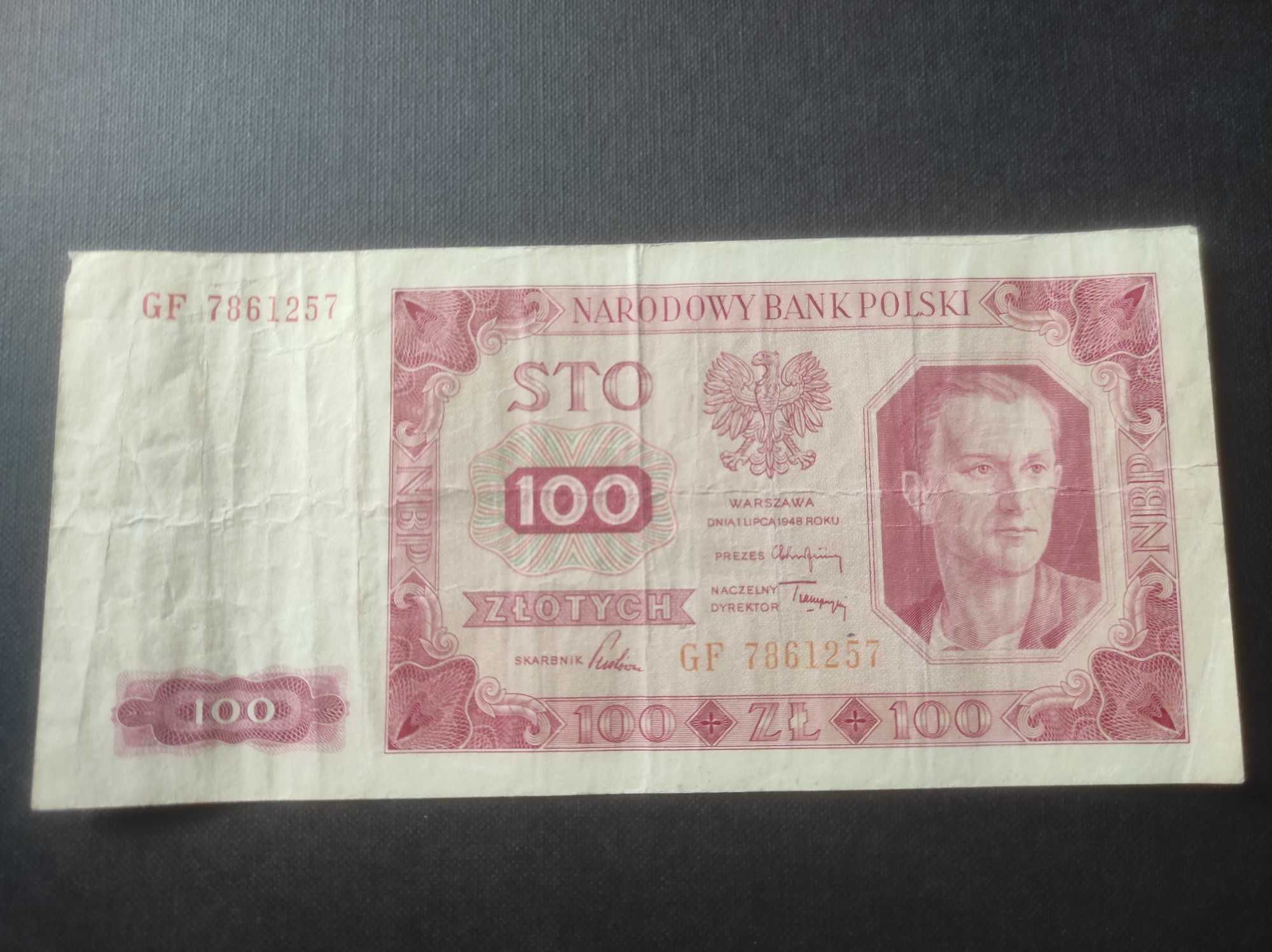 Banknot 100 zł 1948 BEZ RAMKI wokół nominału