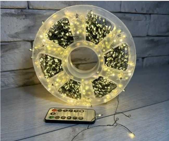 Гірлянда Мішура 50 м 1500 LED Теплий  Зел Дріт USB  або 220В 8 Режимів