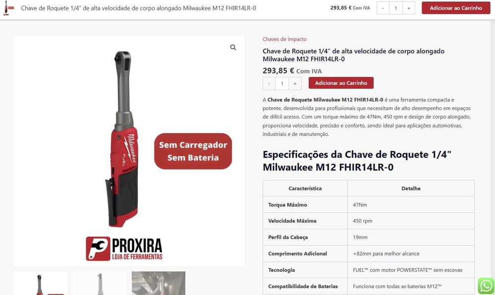Roquete Milwaukee M12 versão longa 1/4 M12 FHIR14LR-0
