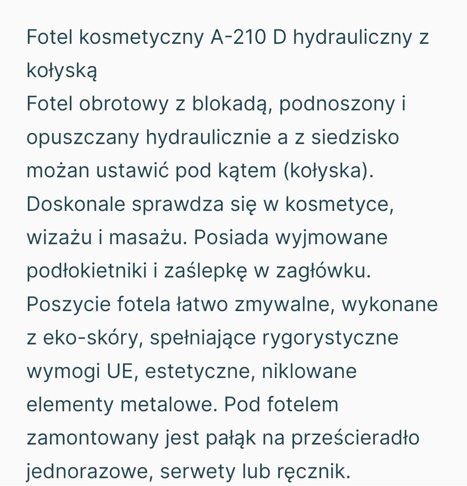 Fotel kosmetyczny z kolyska