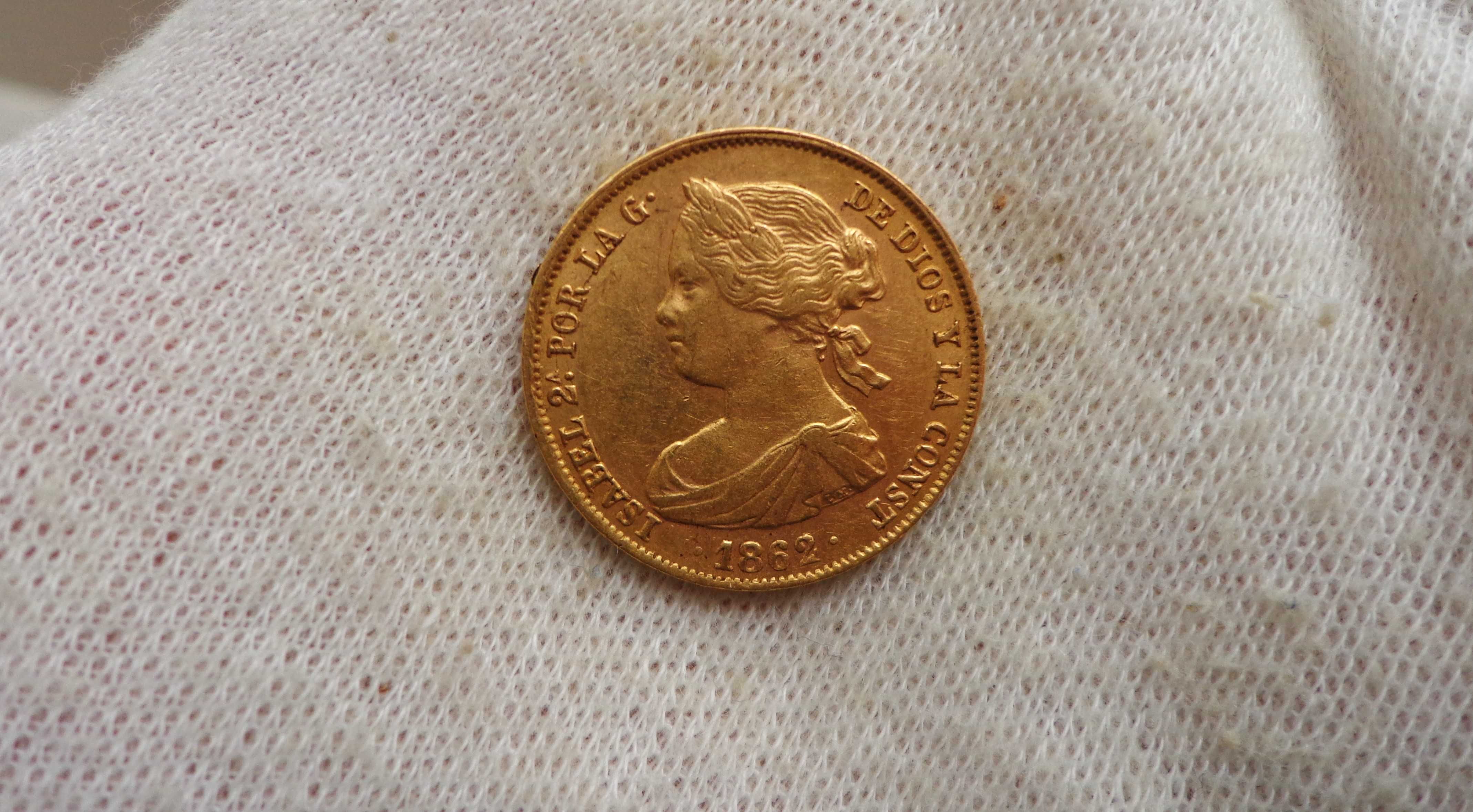 moeda ouro 100 reales 1862 Isabel 2ª - Espanha