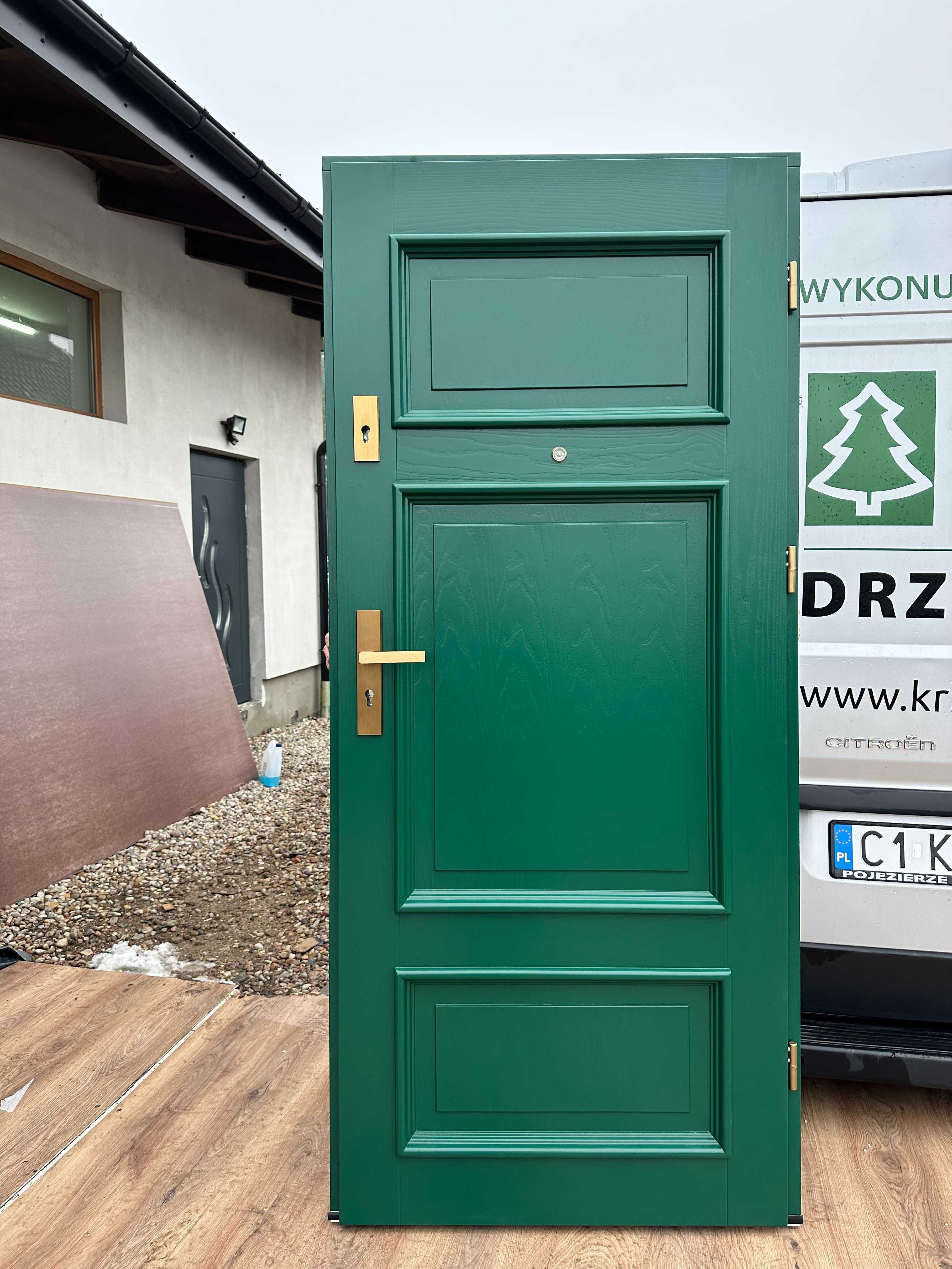 DRZWI drewniane KLATKOWE wewnątrzlokalowe wygłuszone zielone RAL6005