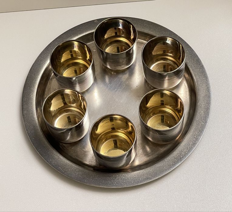 Stare metalowe kieliszki posrebrzane plater PRL